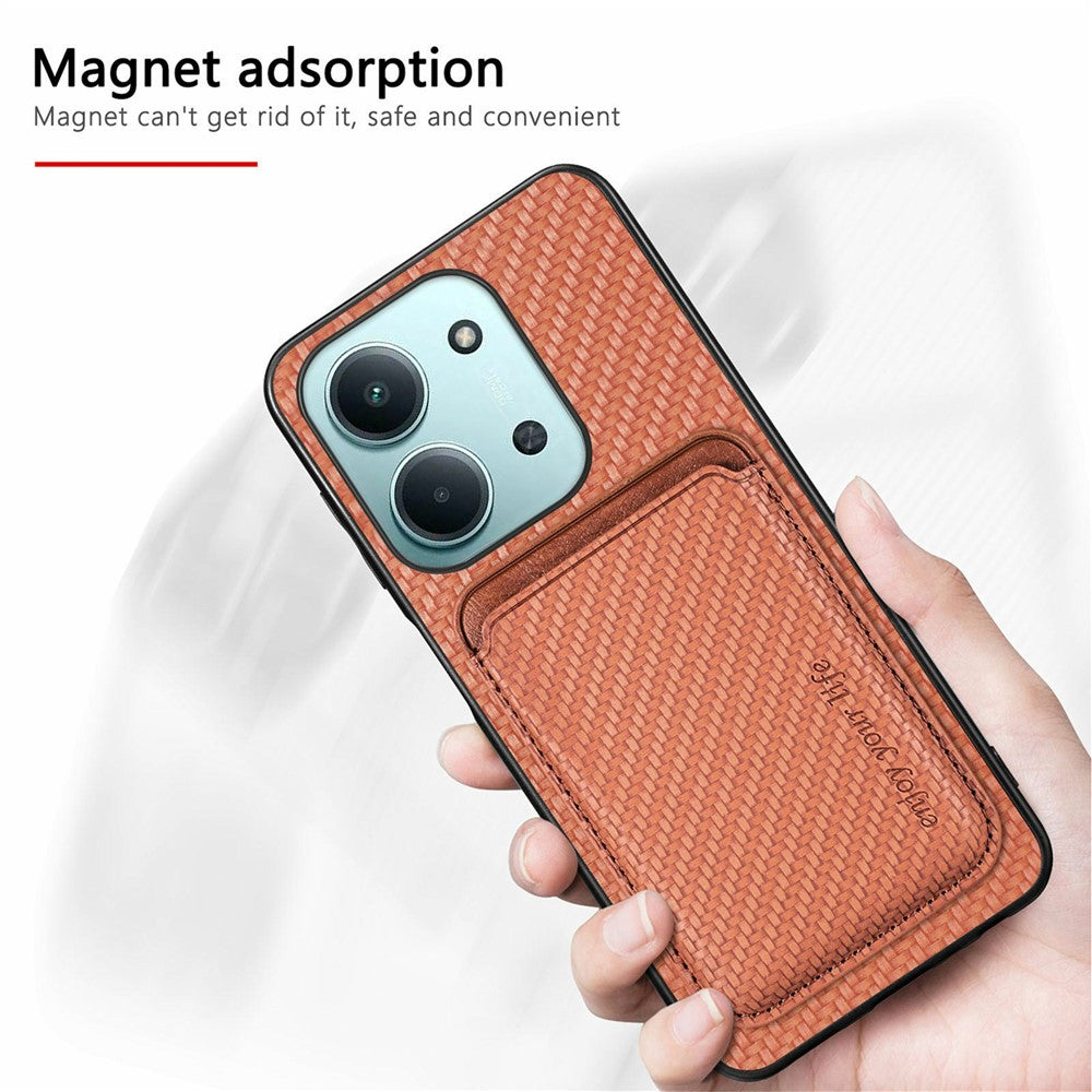Phone Case for Xiaomi Redmi 15C 5G (EU) (173mm)  /  15C 4G (EU) (173mm) Carbon Fiber Leather Back Cover with Detachable Card Bag