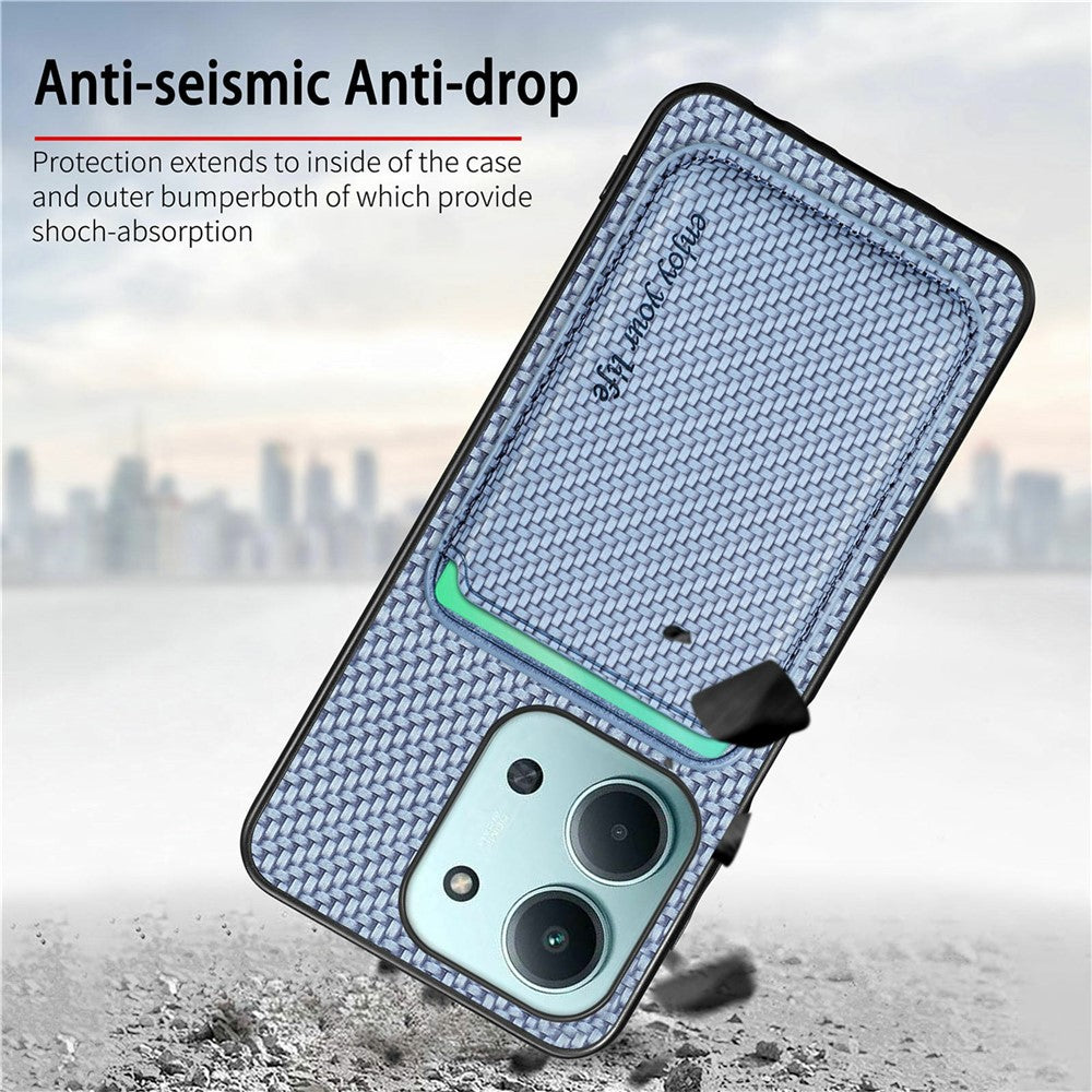 Phone Case for Xiaomi Redmi 15C 5G (EU) (173mm)  /  15C 4G (EU) (173mm) Carbon Fiber Leather Back Cover with Detachable Card Bag