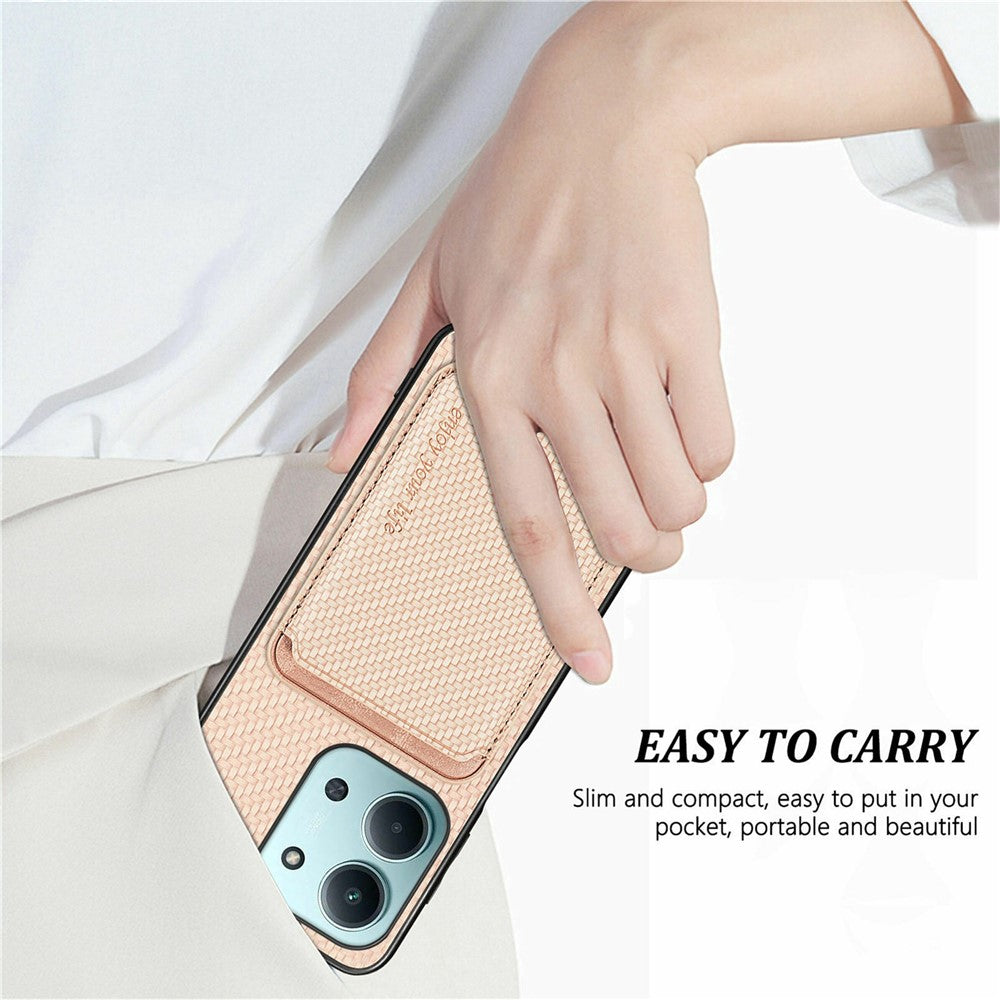 Phone Case for Xiaomi Redmi 15C 5G (EU) (173mm)  /  15C 4G (EU) (173mm) Carbon Fiber Leather Back Cover with Detachable Card Bag