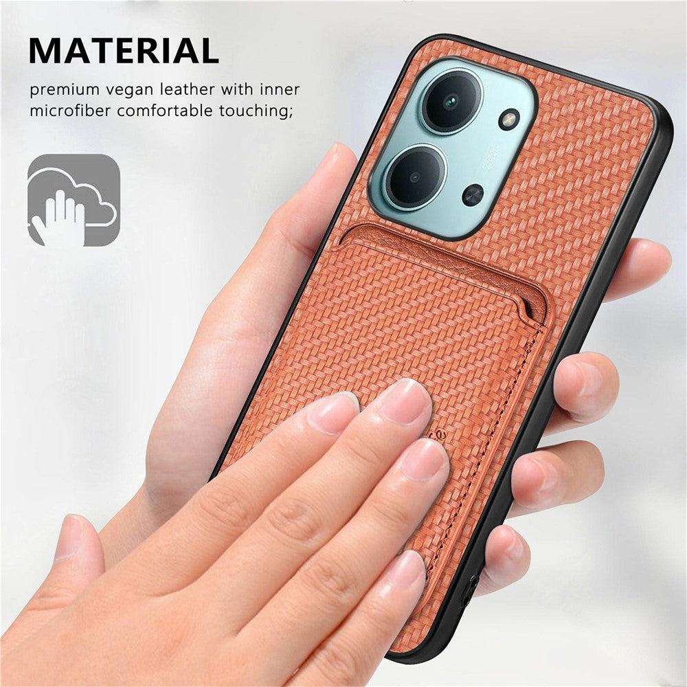 Phone Case for Xiaomi Redmi 15C 5G (EU) (173mm)  /  15C 4G (EU) (173mm) Carbon Fiber Leather Back Cover with Detachable Card Bag