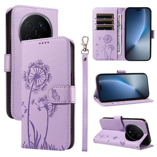 Honor Magic8 Pro 5G Handyhülle – Leder-Geldbörsen- mit Riemen, Löwenzahn-Aufdruck, Telefon-Ständer-Abdeckung