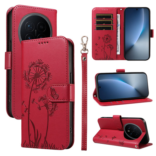 Honor Magic8 5G Handyhülle – Leder-Geldbörsen- mit Riemen, Löwenzahn-Aufdruck, Telefon-Ständer-Abdeckung