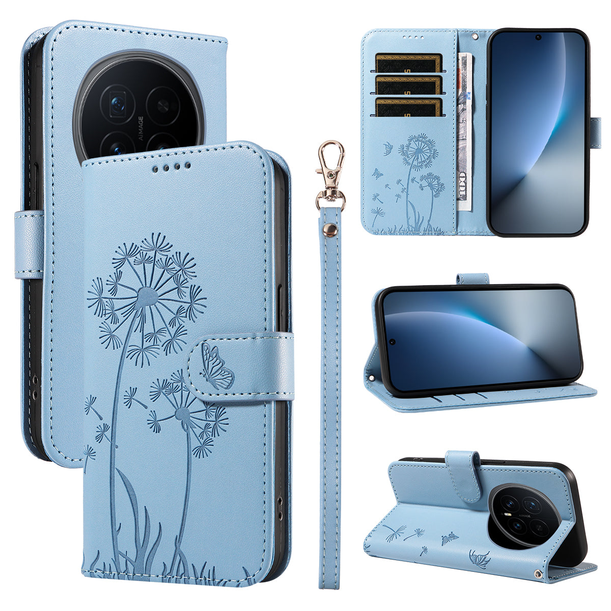 For Honor Magic8 5G Leather Wallet Case with Strap Dandelion Imprint Phone Stand Cover