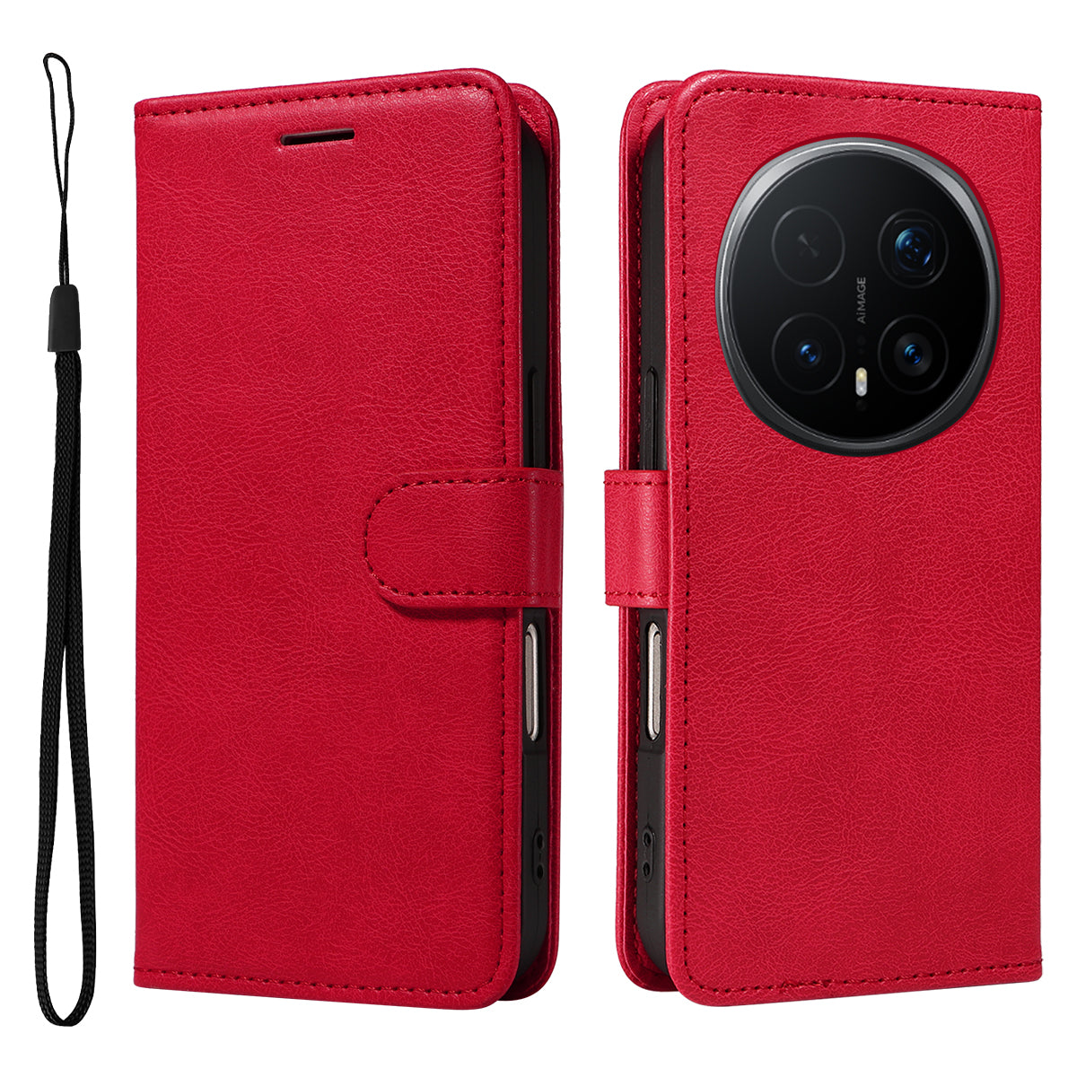 For Honor Magic8 Pro 5G Leather Wallet Case with Strap Solid Color Phone Stand Cover