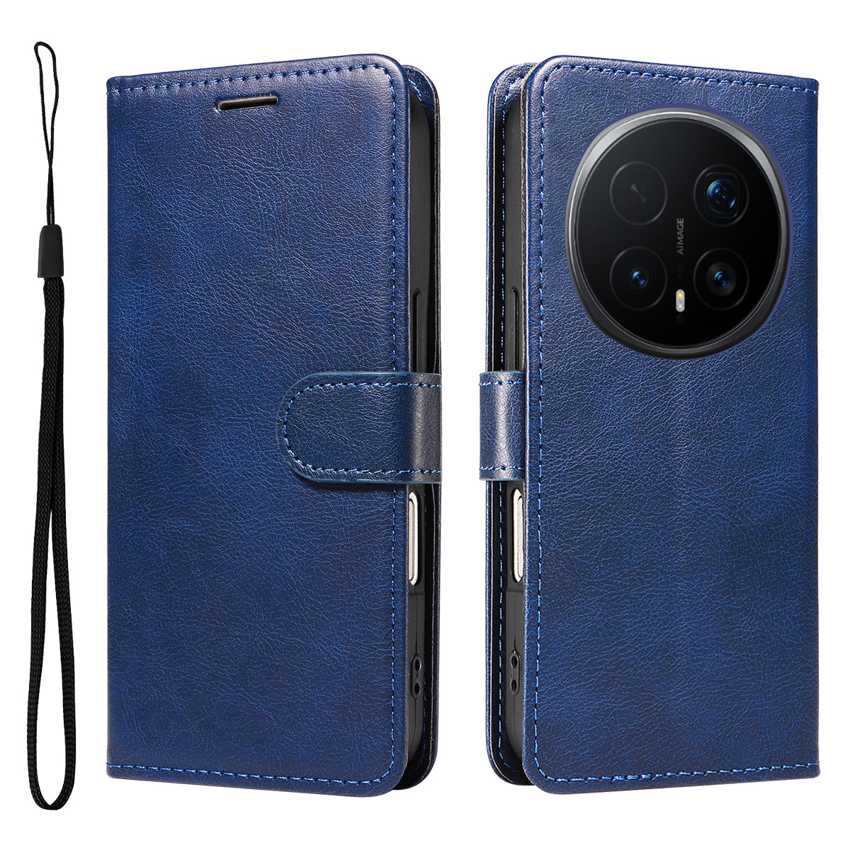 For Honor Magic8 Pro 5G Leather Wallet Case with Strap Solid Color Phone Stand Cover