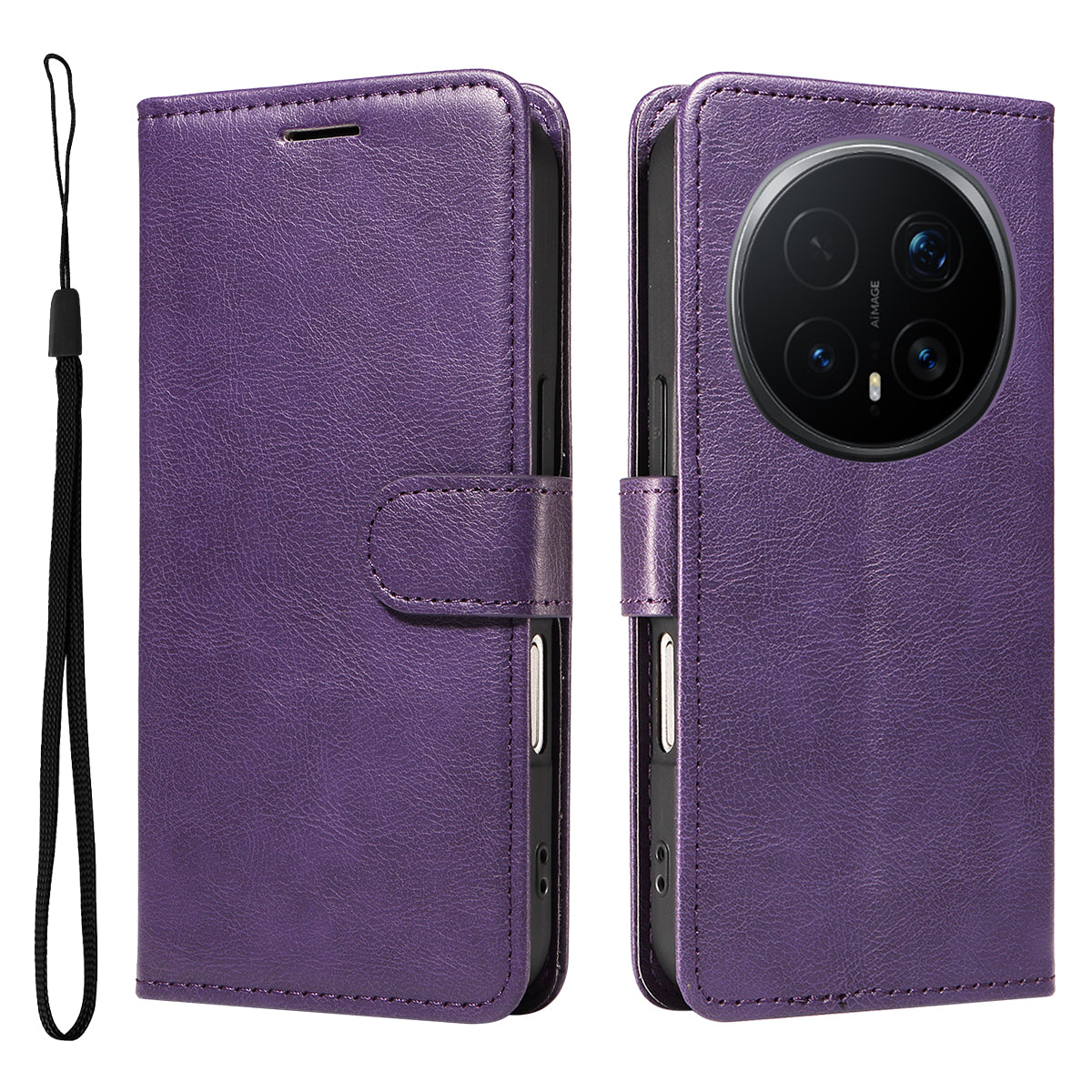 For Honor Magic8 Pro 5G Leather Wallet Case with Strap Solid Color Phone Stand Cover