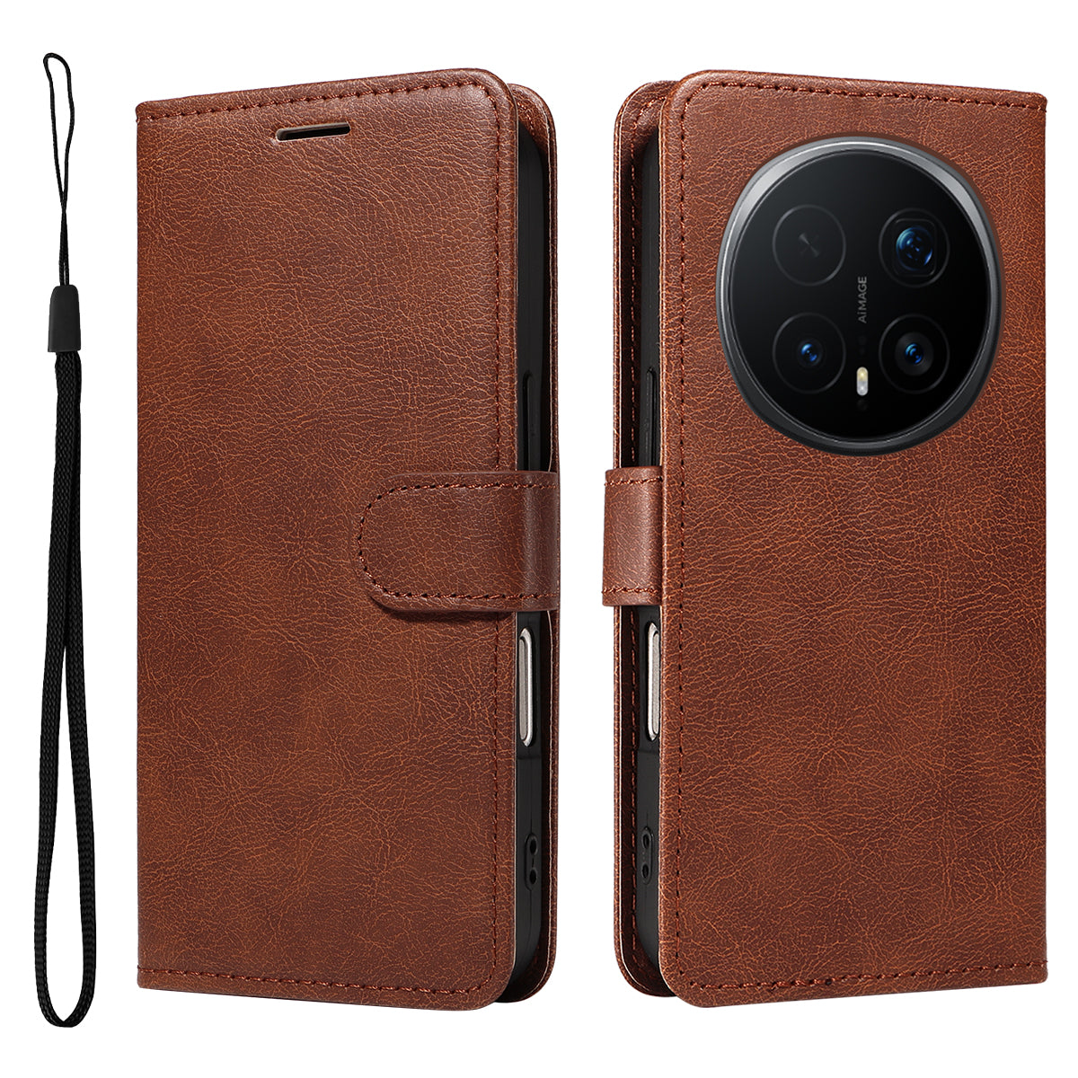 For Honor Magic8 Pro 5G Leather Wallet Case with Strap Solid Color Phone Stand Cover