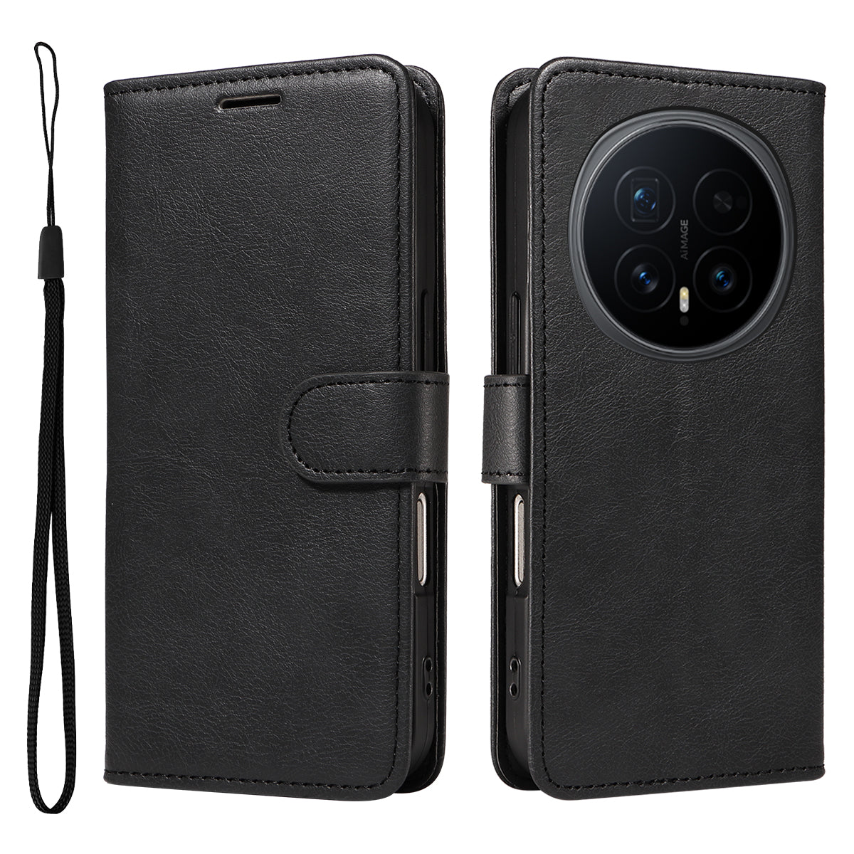 For Honor Magic8 5G Leather Wallet Case with Strap Solid Color Phone Stand Cover