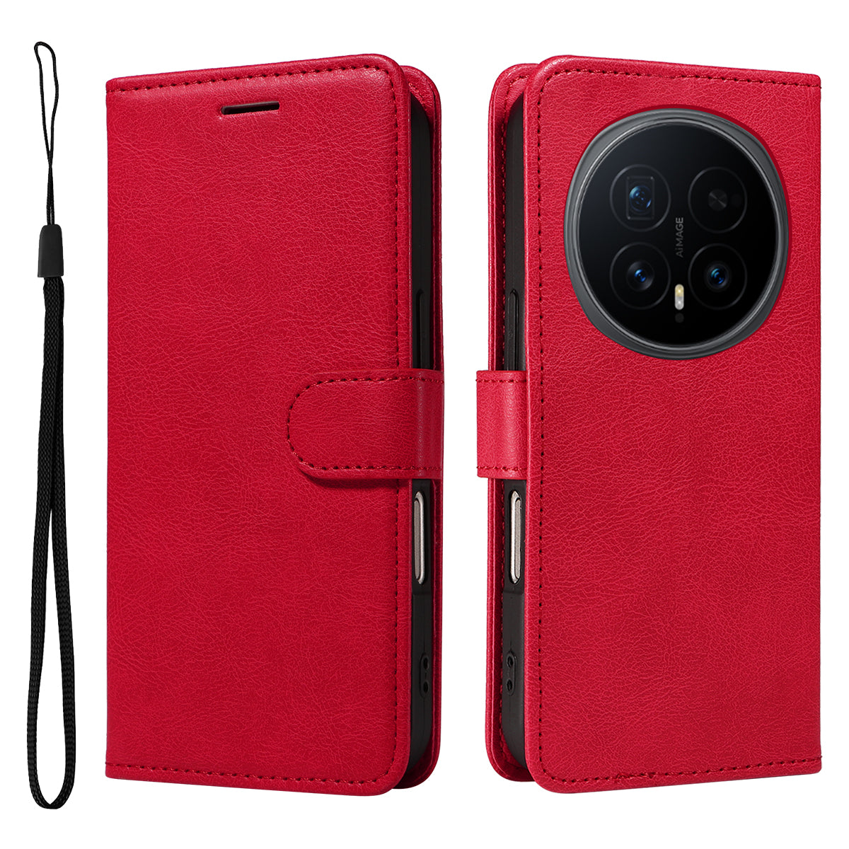 For Honor Magic8 5G Leather Wallet Case with Strap Solid Color Phone Stand Cover
