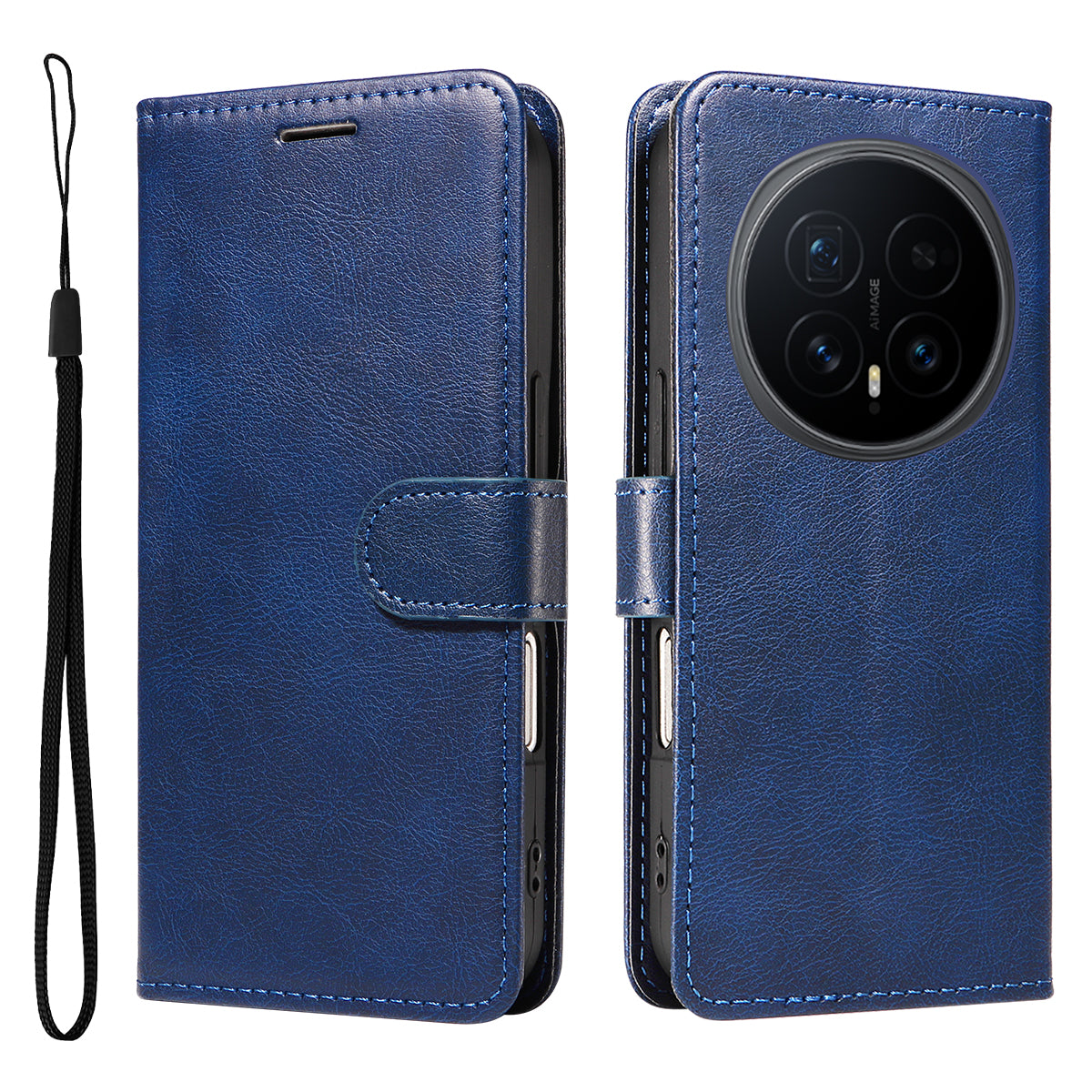 For Honor Magic8 5G Leather Wallet Case with Strap Solid Color Phone Stand Cover