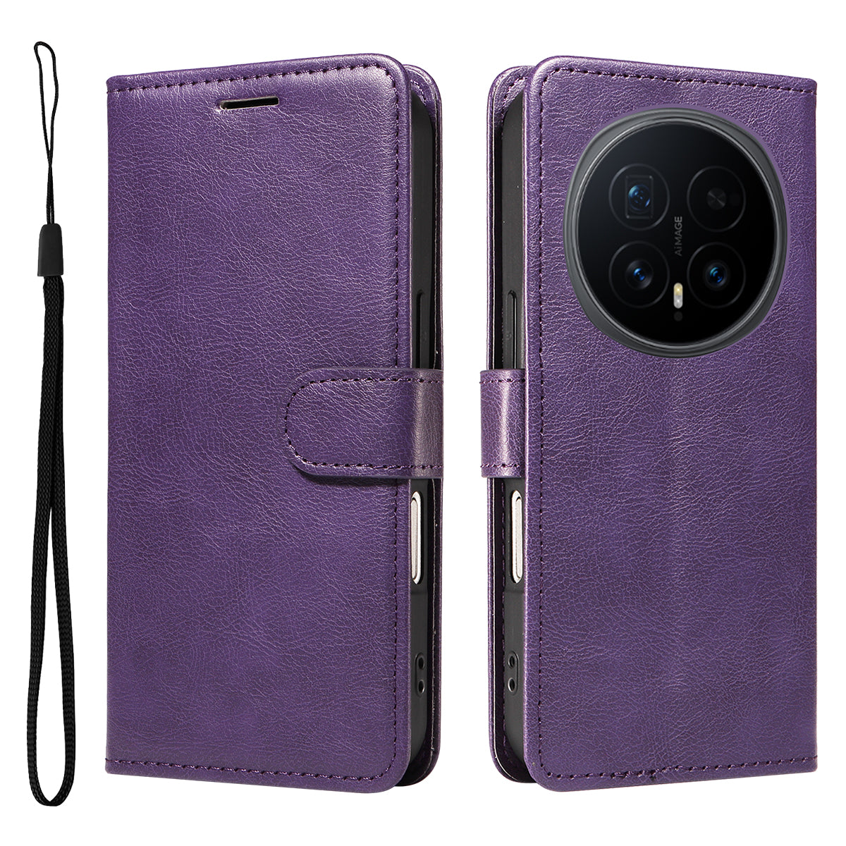 For Honor Magic8 5G Leather Wallet Case with Strap Solid Color Phone Stand Cover