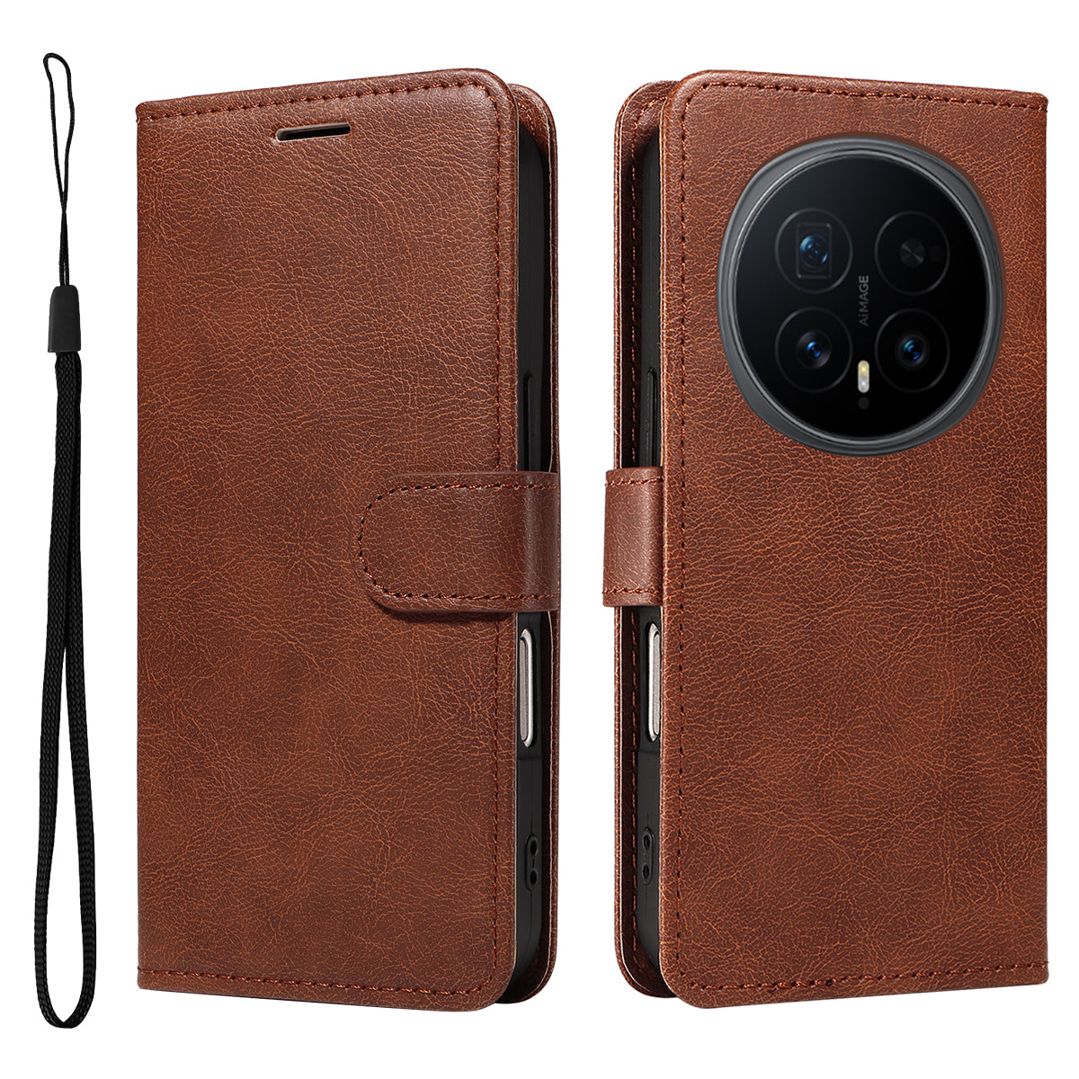 For Honor Magic8 5G Leather Wallet Case with Strap Solid Color Phone Stand Cover