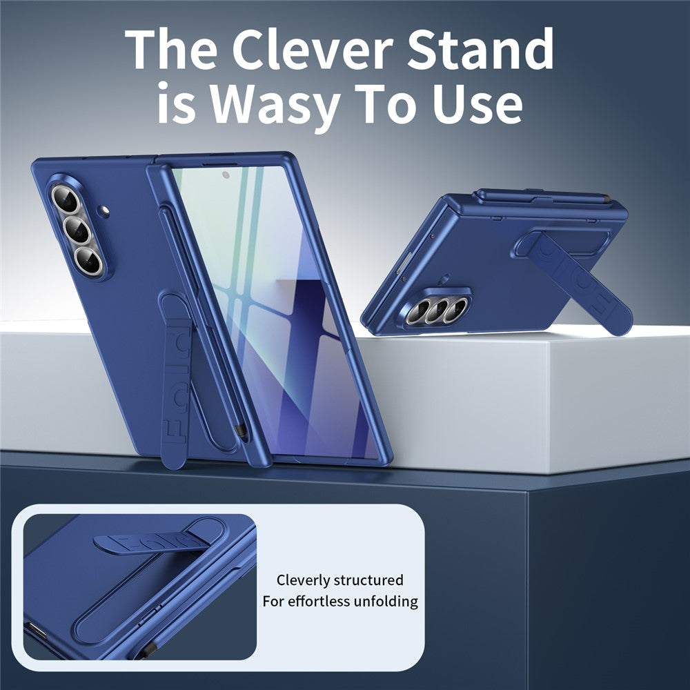 For Samsung Galaxy Z Fold7 5G Case Kickstand Hard PC Phone Cover with Tempered Glass Film / Stylus / Pen Slot