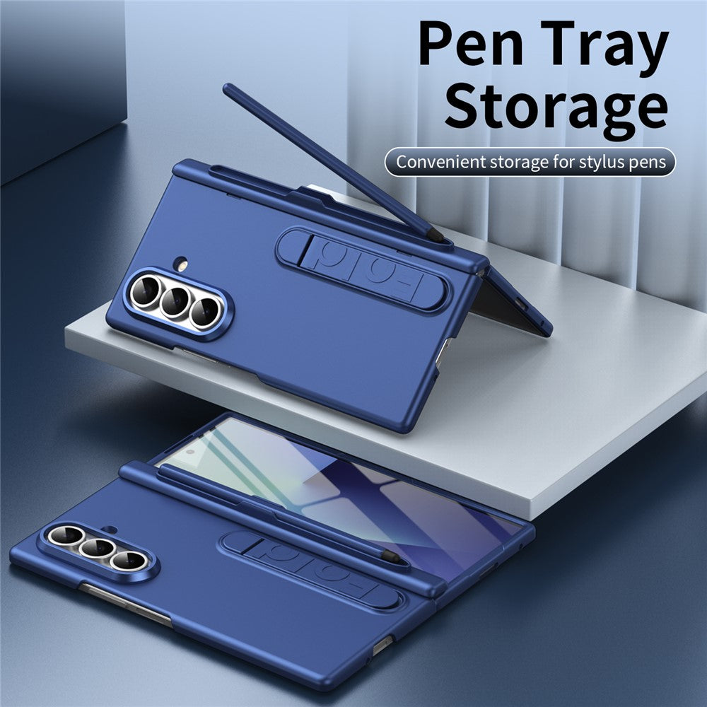 For Samsung Galaxy Z Fold7 5G Case Kickstand Hard PC Phone Cover with Tempered Glass Film / Stylus / Pen Slot