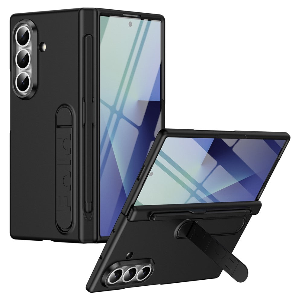 For Samsung Galaxy Z Fold7 5G Case Kickstand Hard PC Phone Cover with Tempered Glass Film / Stylus / Pen Slot