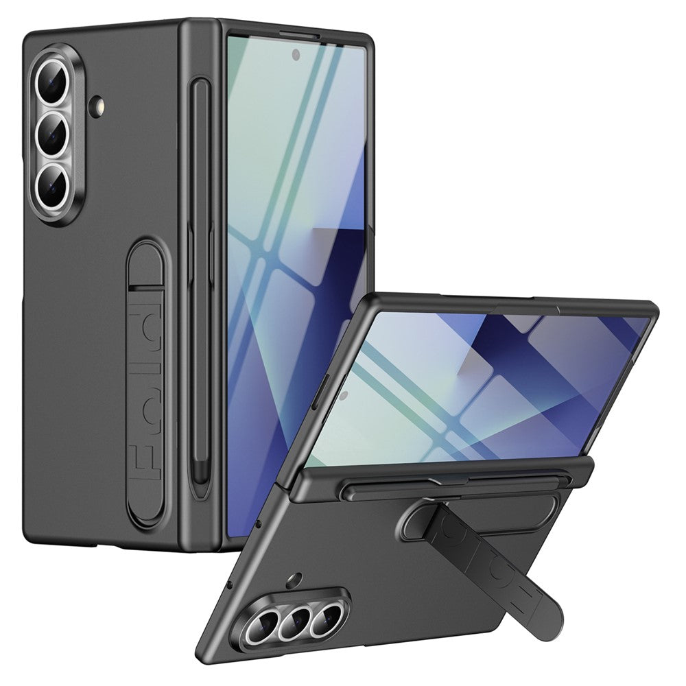 For Samsung Galaxy Z Fold7 5G Case Kickstand Hard PC Phone Cover with Tempered Glass Film / Stylus / Pen Slot