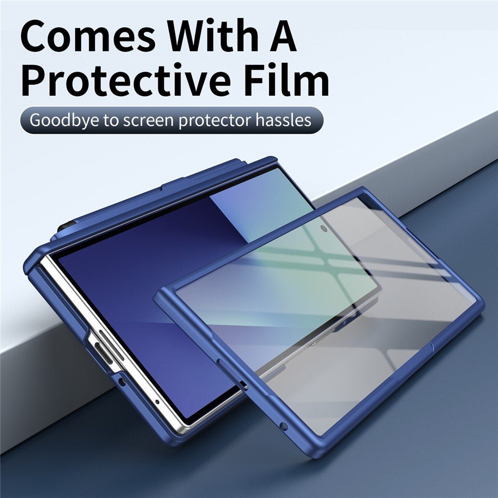 For Samsung Galaxy Z Fold6 5G Case Kickstand Hard PC Phone Cover with Tempered Glass Film / Stylus / Pen Slot