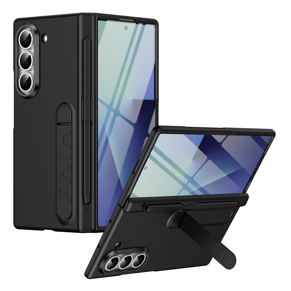 For Samsung Galaxy Z Fold6 5G Case Kickstand Hard PC Phone Cover with Tempered Glass Film / Stylus / Pen Slot