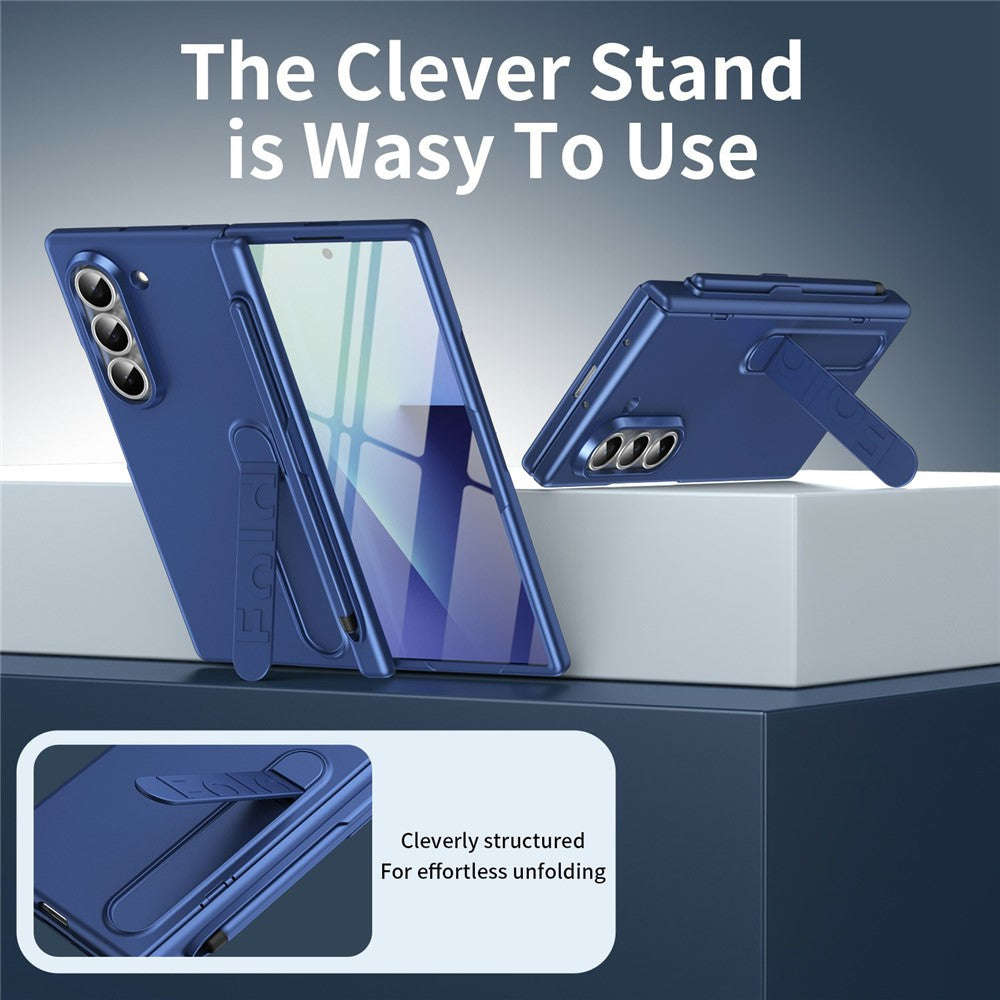 For Samsung Galaxy Z Fold5 5G Case Kickstand Hard PC Phone Cover with Tempered Glass Film / Stylus / Pen Slot