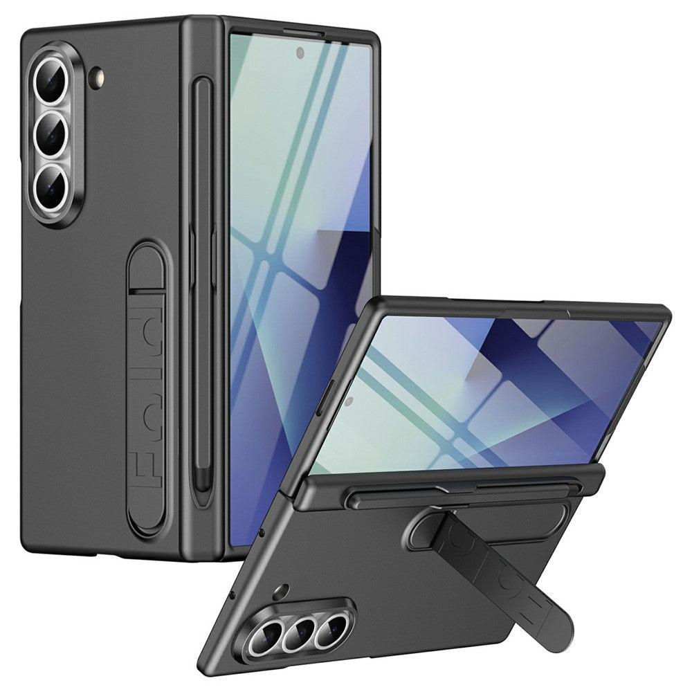 For Samsung Galaxy Z Fold5 5G Case Kickstand Hard PC Phone Cover with Tempered Glass Film / Stylus / Pen Slot