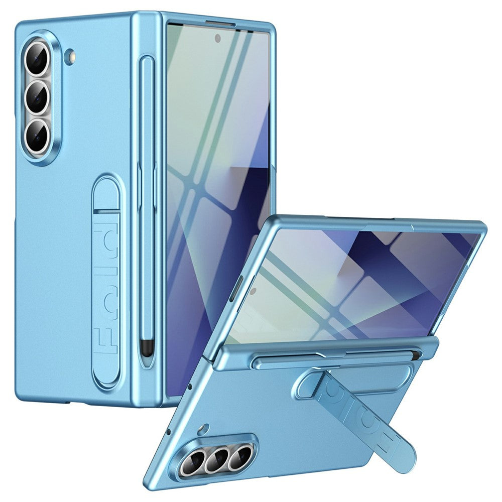 For Samsung Galaxy Z Fold5 5G Case Kickstand Hard PC Phone Cover with Tempered Glass Film / Stylus / Pen Slot