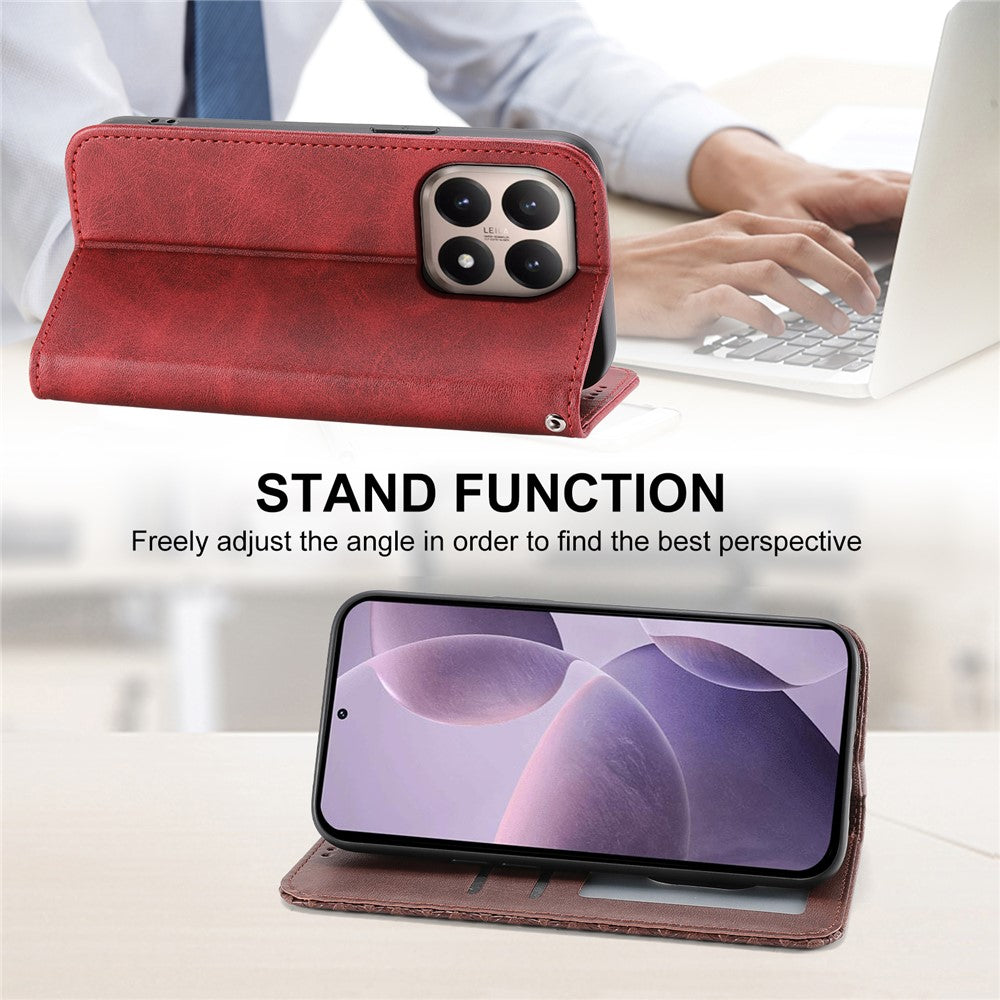 For Xiaomi 15T Case Calf Texture PU Leather Wallet Phone Cover with Wrist Strap