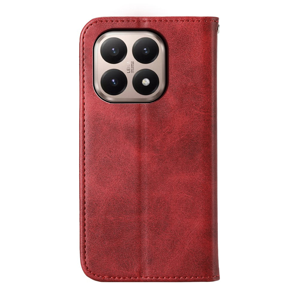 For Xiaomi 15T Case Calf Texture PU Leather Wallet Phone Cover with Wrist Strap