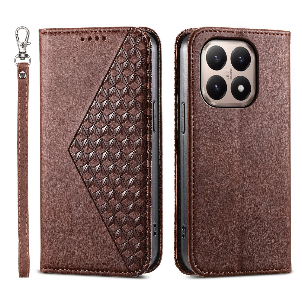 For Xiaomi 15T Case Calf Texture PU Leather Wallet Phone Cover with Wrist Strap