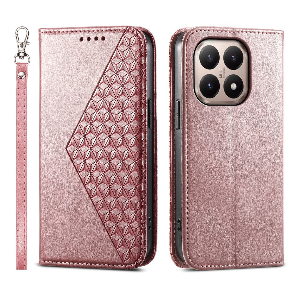 For Xiaomi 15T Case Calf Texture PU Leather Wallet Phone Cover with Wrist Strap