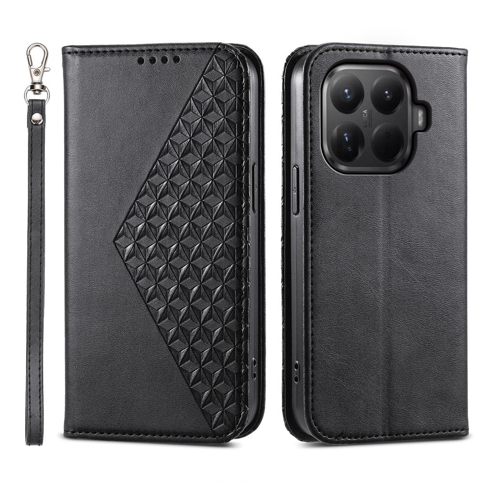 For Xiaomi 15T Pro Case Calf Texture PU Leather Wallet Phone Cover with Wrist Strap