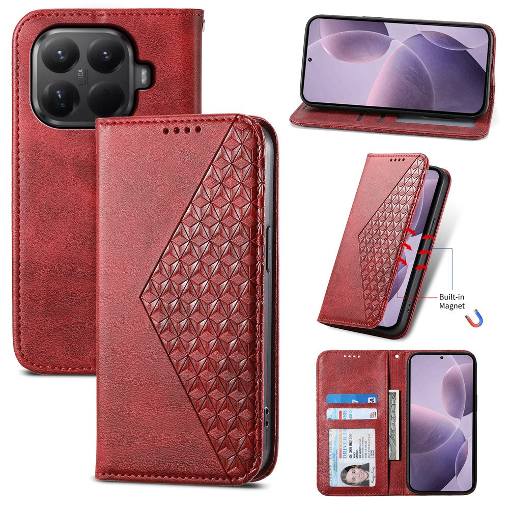 For Xiaomi 15T Pro Case Calf Texture PU Leather Wallet Phone Cover with Wrist Strap