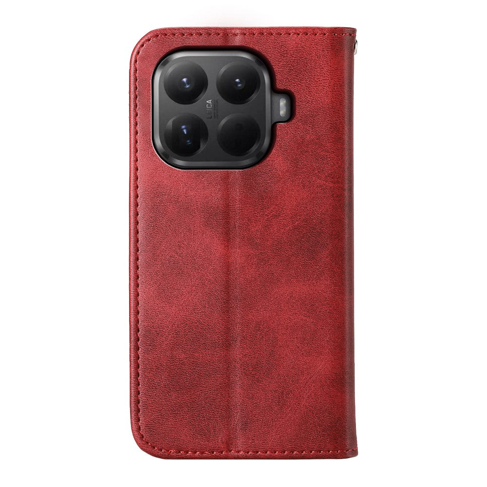 For Xiaomi 15T Pro Case Calf Texture PU Leather Wallet Phone Cover with Wrist Strap