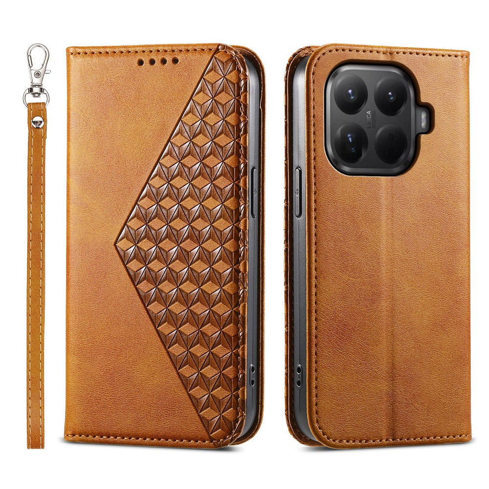 For Xiaomi 15T Pro Case Calf Texture PU Leather Wallet Phone Cover with Wrist Strap