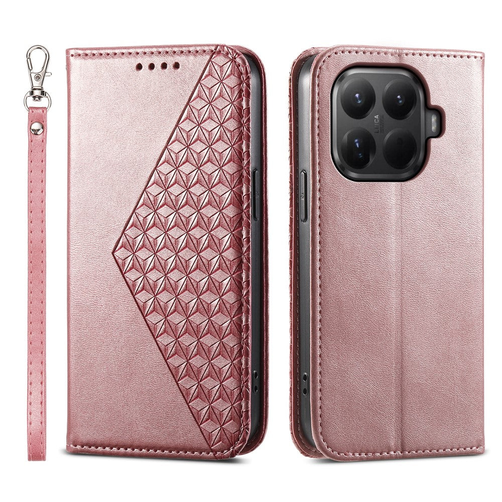 For Xiaomi 15T Pro Case Calf Texture PU Leather Wallet Phone Cover with Wrist Strap