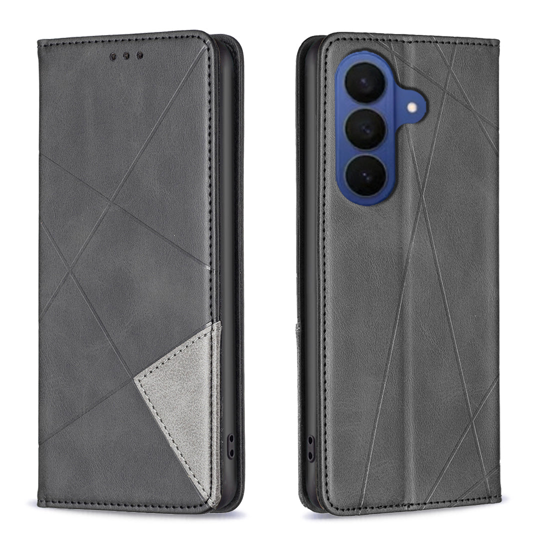 For Samsung Galaxy S26+ Case Card Slots Geometry Imprint Leather Phone Cover
