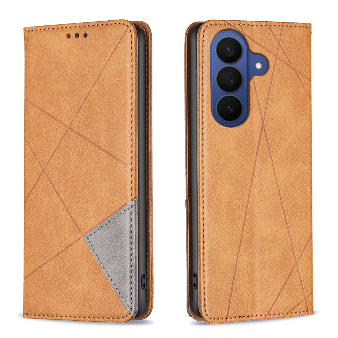 For Samsung Galaxy S26+ Case Card Slots Geometry Imprint Leather Phone Cover