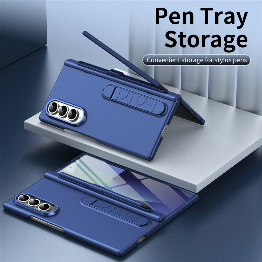 For Samsung Galaxy Z Fold4 5G Case Kickstand Hard PC Phone Cover with Tempered Glass Film / Stylus / Pen Slot