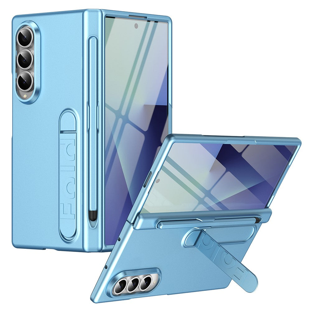For Samsung Galaxy Z Fold4 5G Case Kickstand Hard PC Phone Cover with Tempered Glass Film / Stylus / Pen Slot