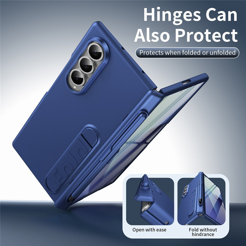 For Samsung Galaxy Z Fold3 5G Case Kickstand Hard PC Phone Cover with Tempered Glass Film / Stylus / Pen Slot