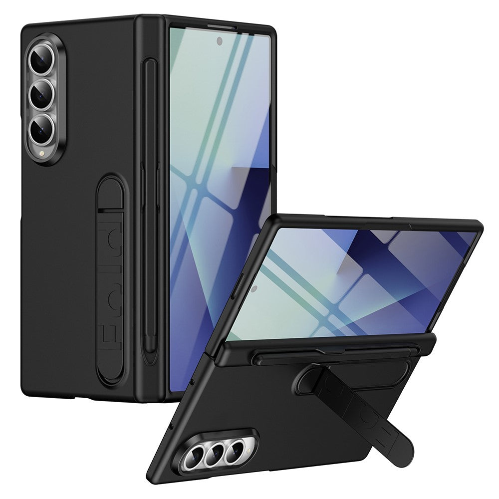 For Samsung Galaxy Z Fold3 5G Case Kickstand Hard PC Phone Cover with Tempered Glass Film / Stylus / Pen Slot