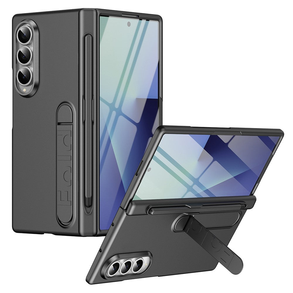 For Samsung Galaxy Z Fold3 5G Case Kickstand Hard PC Phone Cover with Tempered Glass Film / Stylus / Pen Slot