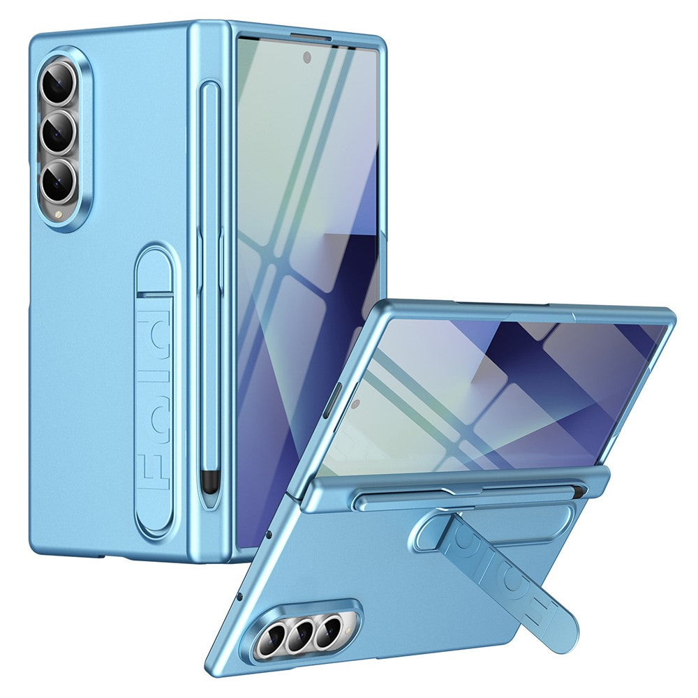 For Samsung Galaxy Z Fold3 5G Case Kickstand Hard PC Phone Cover with Tempered Glass Film / Stylus / Pen Slot