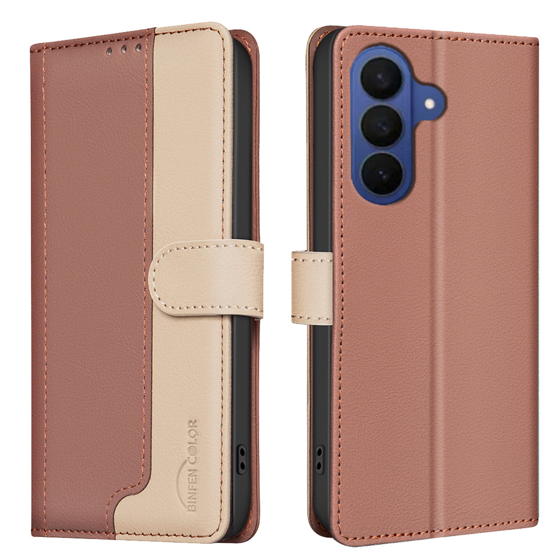 BINFEN COLOR For Samsung Galaxy A27 5G Leather Case  Splicing Color RFID Blocking Wallet Stand Phone Cover