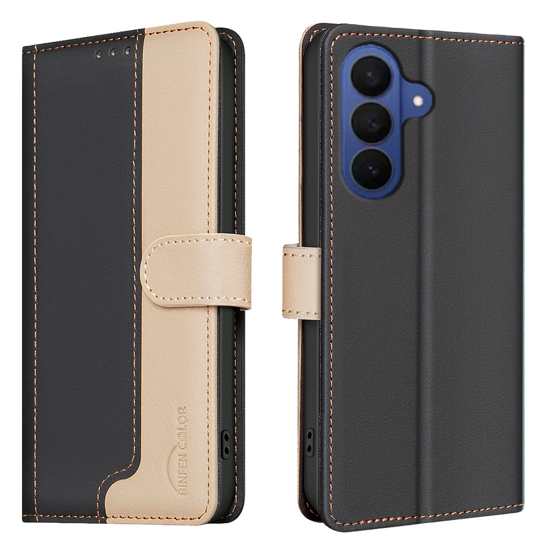 BINFEN COLOR For Samsung Galaxy A27 5G Leather Case  Splicing Color RFID Blocking Wallet Stand Phone Cover