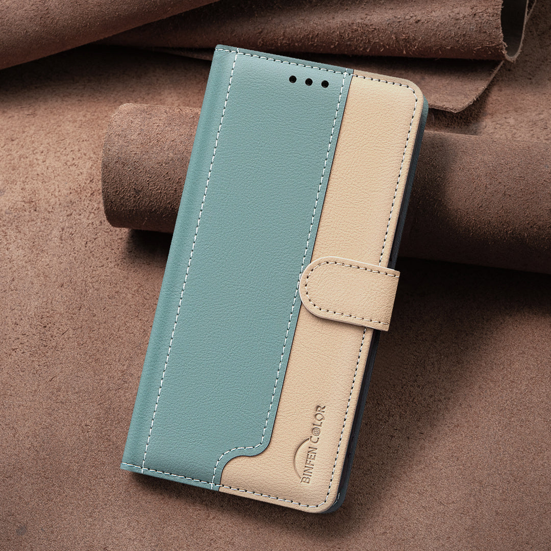 BINFEN COLOR For Samsung Galaxy S26+ Leather Case  Splicing Color RFID Blocking Wallet Stand Phone Cover