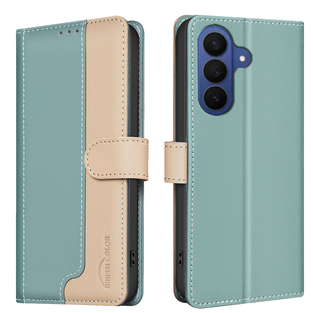 BINFEN COLOR For Samsung Galaxy A37 5G Leather Case  Splicing Color RFID Blocking Wallet Stand Phone Cover