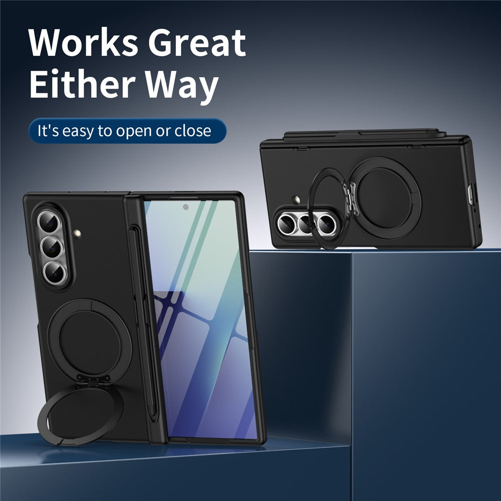 For Samsung Galaxy Z Fold7 5G Rotary Kickstand PC Phone Cover with Tempered Glass Film / Stylus