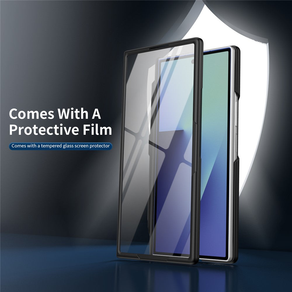 For Samsung Galaxy Z Fold7 5G Rotary Kickstand PC Phone Cover with Tempered Glass Film / Stylus