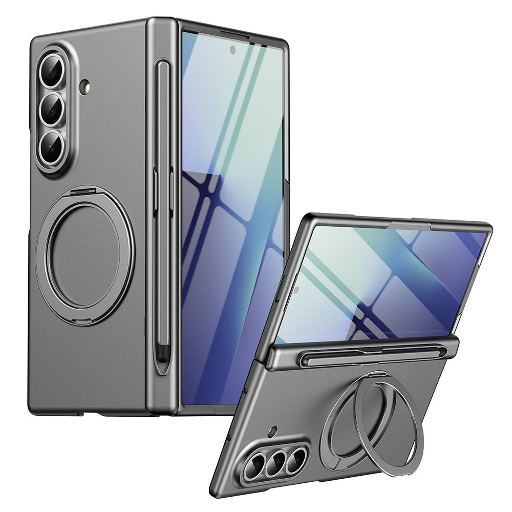 For Samsung Galaxy Z Fold7 5G Rotary Kickstand PC Phone Cover with Tempered Glass Film / Stylus