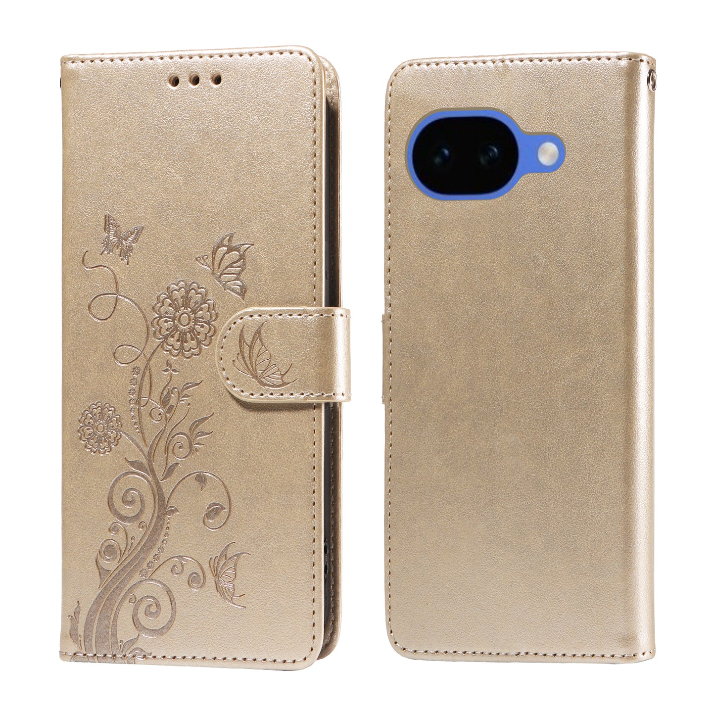 For Google Pixel 10a Leather Case Butterfly Floral Imprint Wallet Stand Cover